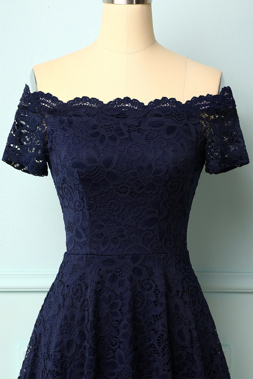 Navy Blue A Line Off the Shoulder Lace Bridesmaid Dress with Sleeves ...
