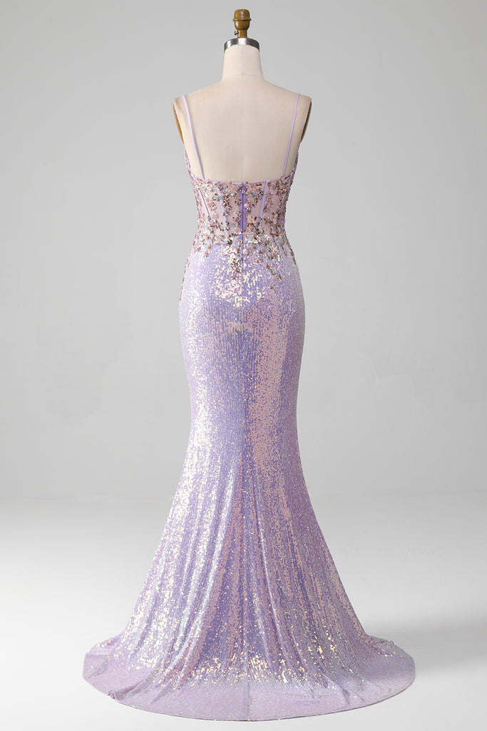 Spaghetti Strap Dress with Slit for Bridesmaid Lilac