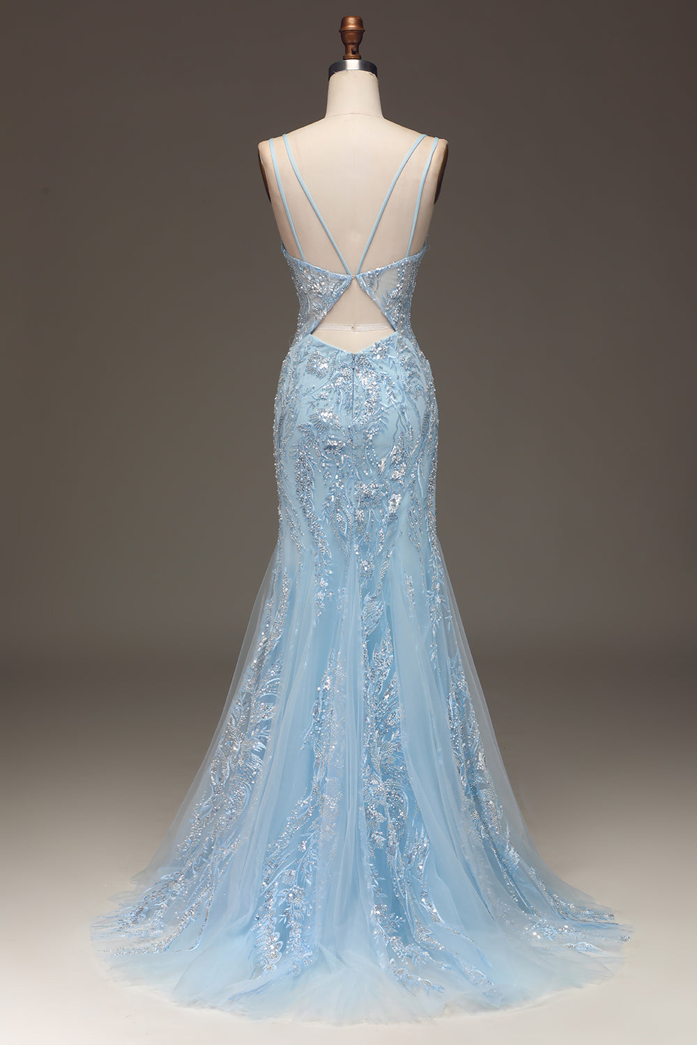 ZAPAKA Women Sparkly Blue Long Prom Dress with Slit Mermaid Spaghetti Straps Tulle Sequin Beaded Formal Dress, Light Blue / US22W ZAPAKA Women Sparkly Blue Long Prom Dress with Slit Mermaid Spaghetti Straps Tulle Sequin Beaded Formal Dress, Light Blue / US22W