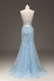 Blue Tulle Mermaid Prom Dress with Beaded