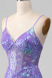 Mermaid Sparkly Purple Corset Prom Dress