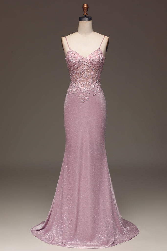 Blush Mermaid Spaghetti Straps Long Ball Dress