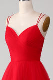 Spaghetti Straps A-Line Red Long Prom Dress wth Cross Criss Back