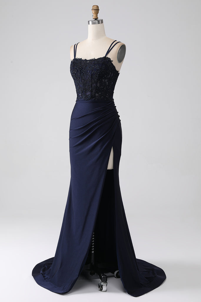 Vintage Jewel Satin Ruffles Split Lace Jade Zipper Mermaid Prom Dresses,DS3735 main image 1