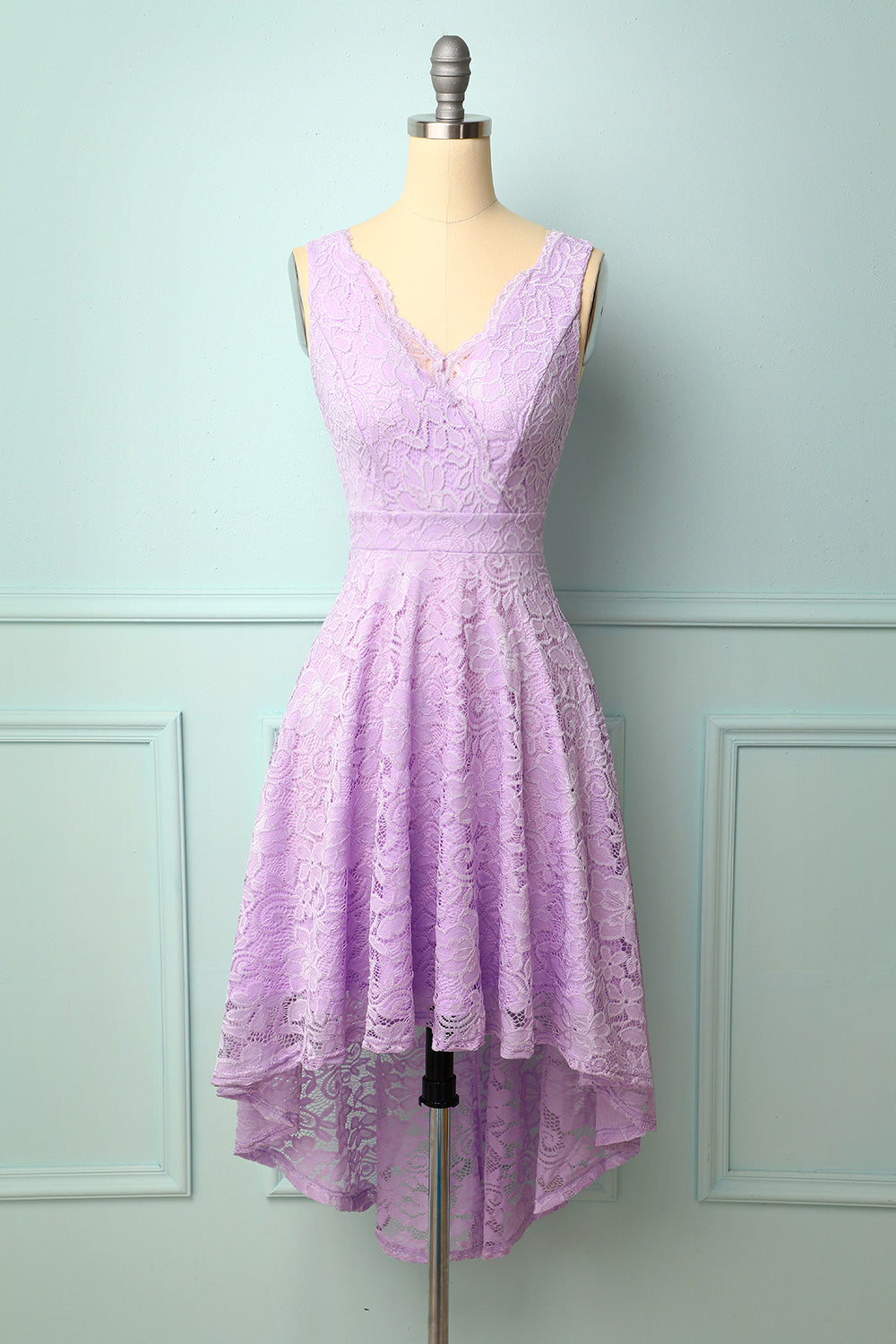 Lavender V-Neck Lace Dress