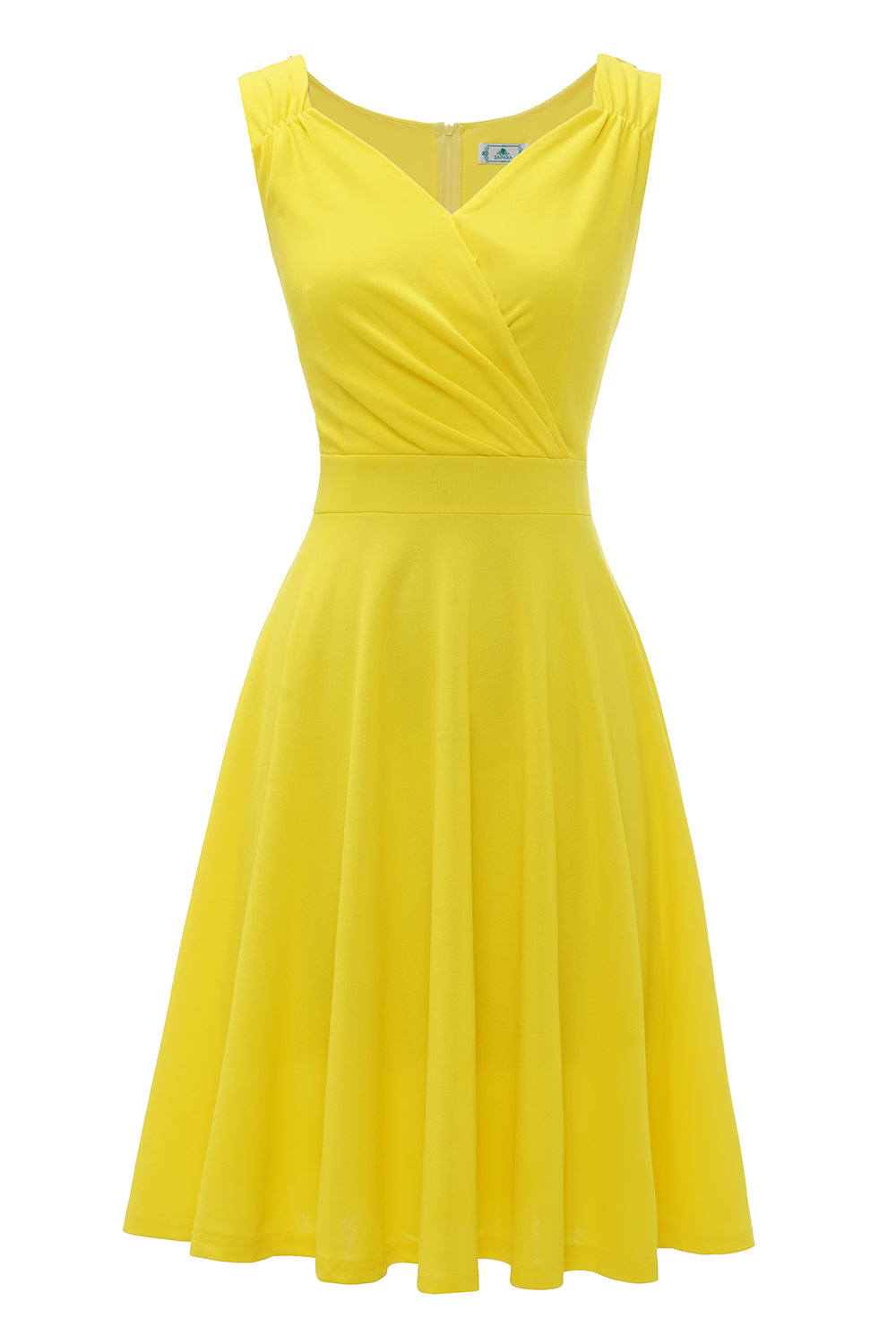Yellow V Neck 1950s Dress