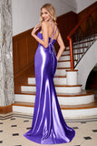 Stunning Royal Blue Mermaid Spaghetti Straps Corset Prom Dress with Split Front
