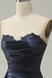 A Line Sweetheart Navy Long Prom Dress with Split Front