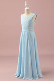 Light Blue V-Neck Chiffon Junior Bridesmaid Dress