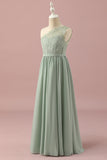 Green One Shoulder Lace and Chiffon Junior Bridesmaid Dress
