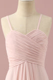 Light Pink Spaghetti Straps Chiffon Junior Bridesmaid Dress