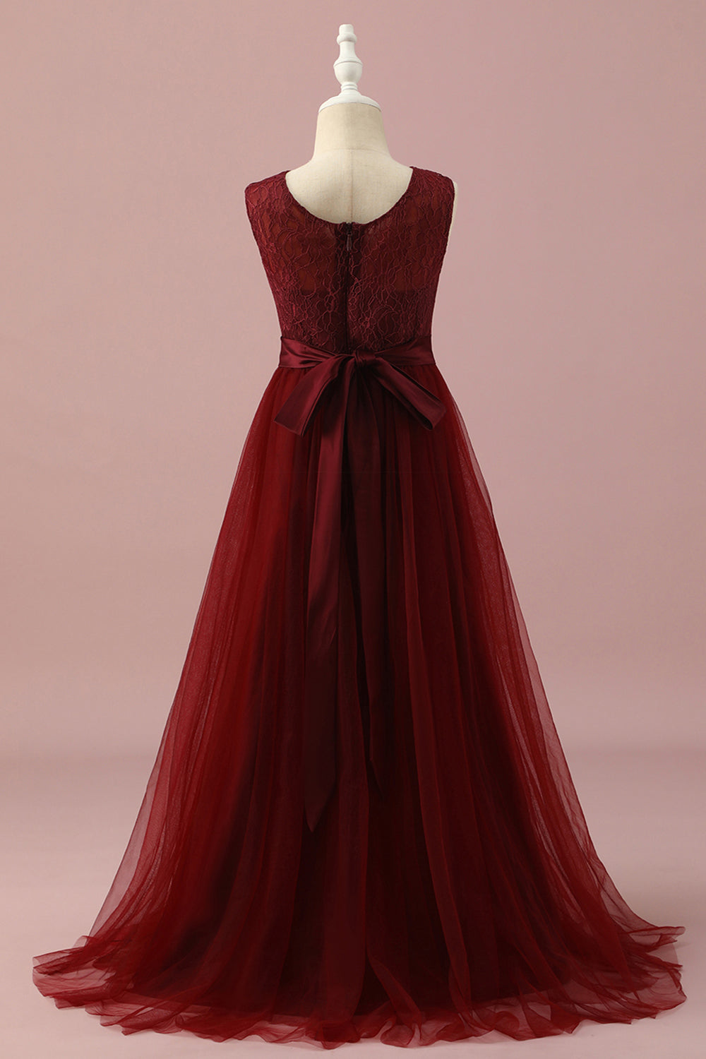 Zapaka Women Junior Bridesmaid Dress Burgundy Lace and Tulle