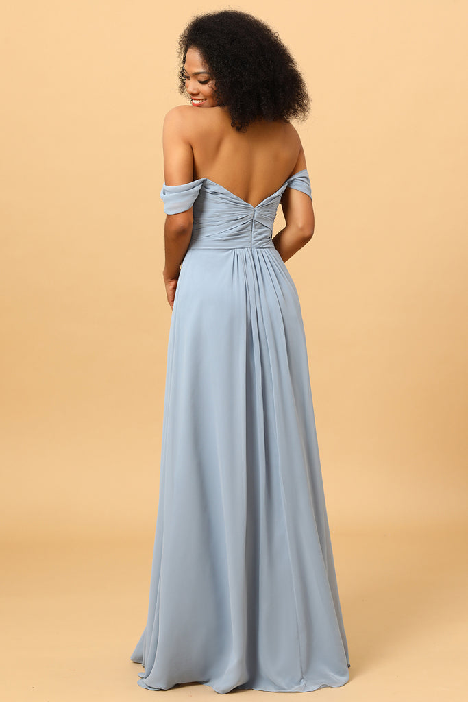 ZAPAKA Women Off Shoulder Bridesmaid Dress Chiffon Blue Aline Wedding