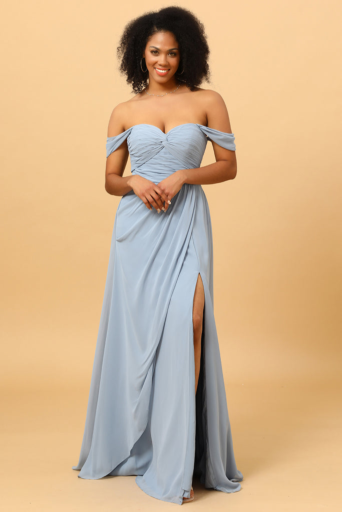 ZAPAKA Women Off Shoulder Bridesmaid Dress Chiffon Blue Aline Wedding