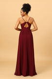 A-Line Chiffon Burgundy Bridesmaid Dress with Slit