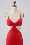 Spaghetti Straps Mermaid Backless Red Long Prom Dress