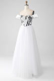 White A-Line Off the Shoulder Long Corset Prom Dress