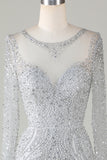 Gorgeous Sparkly Grey Beaded Mermaid Long Prom Dress