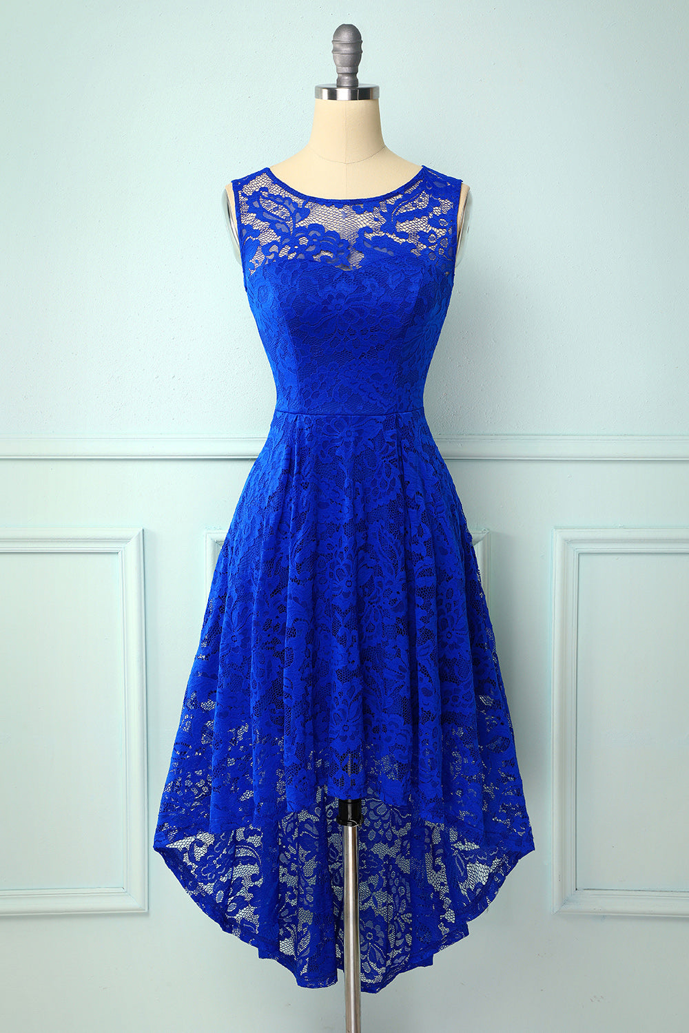 Blue High Low Lace Party Dress