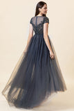 Sparkly Navy Beaded Long Formal Dress