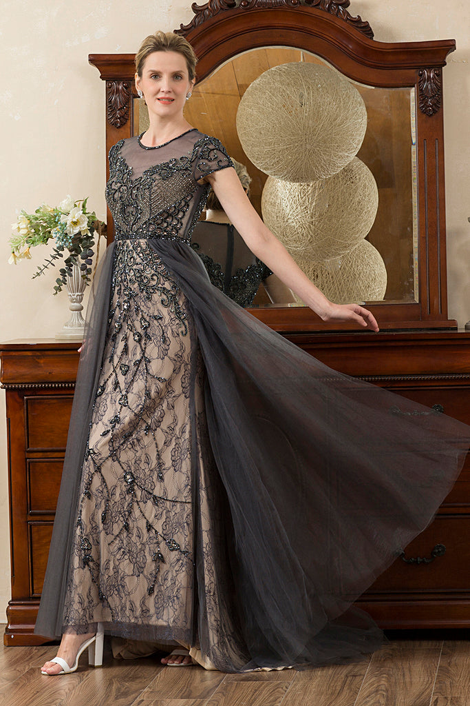 Grey A Line Beading Glitter Mother of Bride Dress