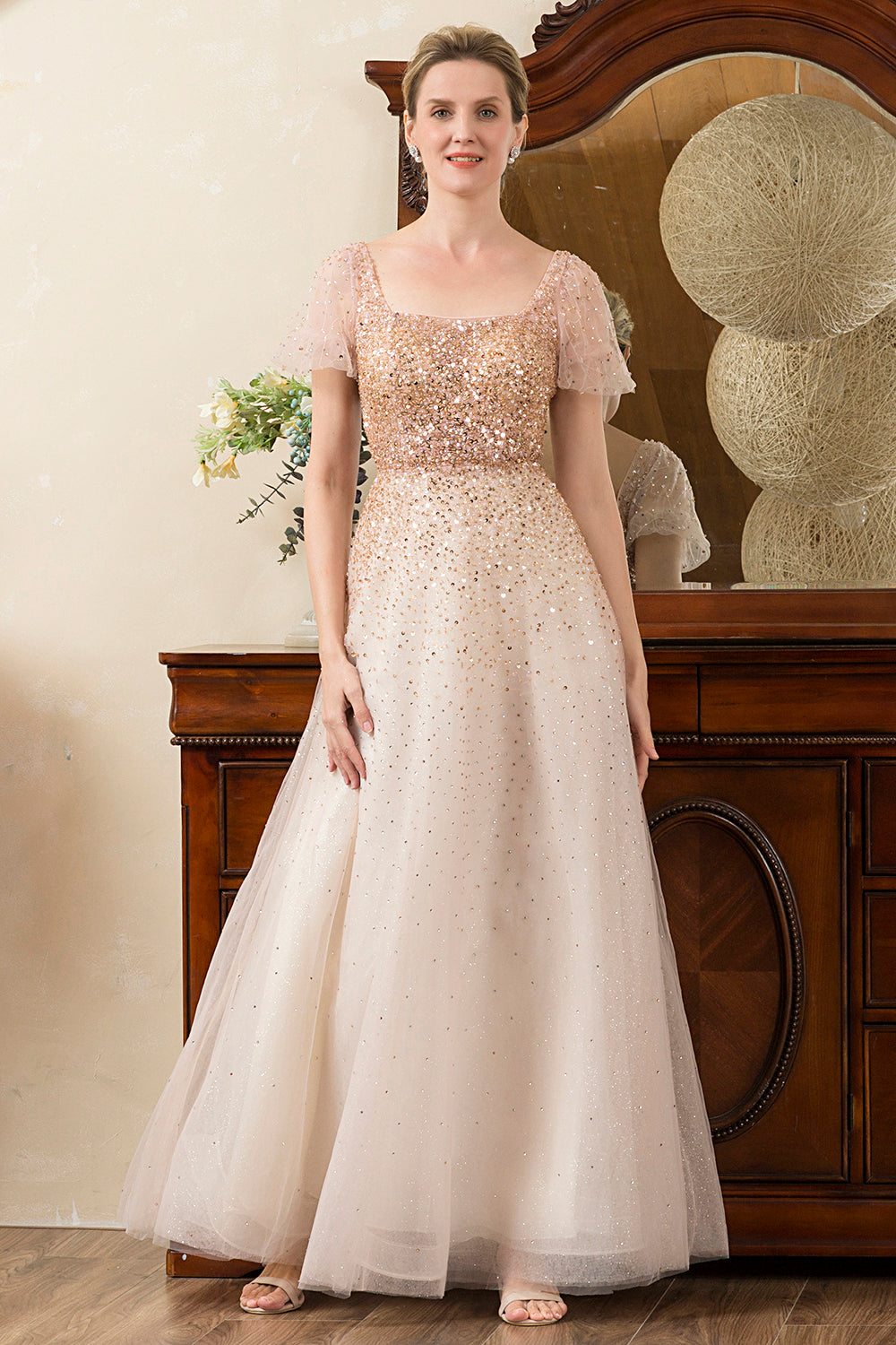 Blush Beading A Line Sparkly Evening Wear