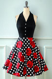 Black Rose Floral Polka Dots Vintage Dress