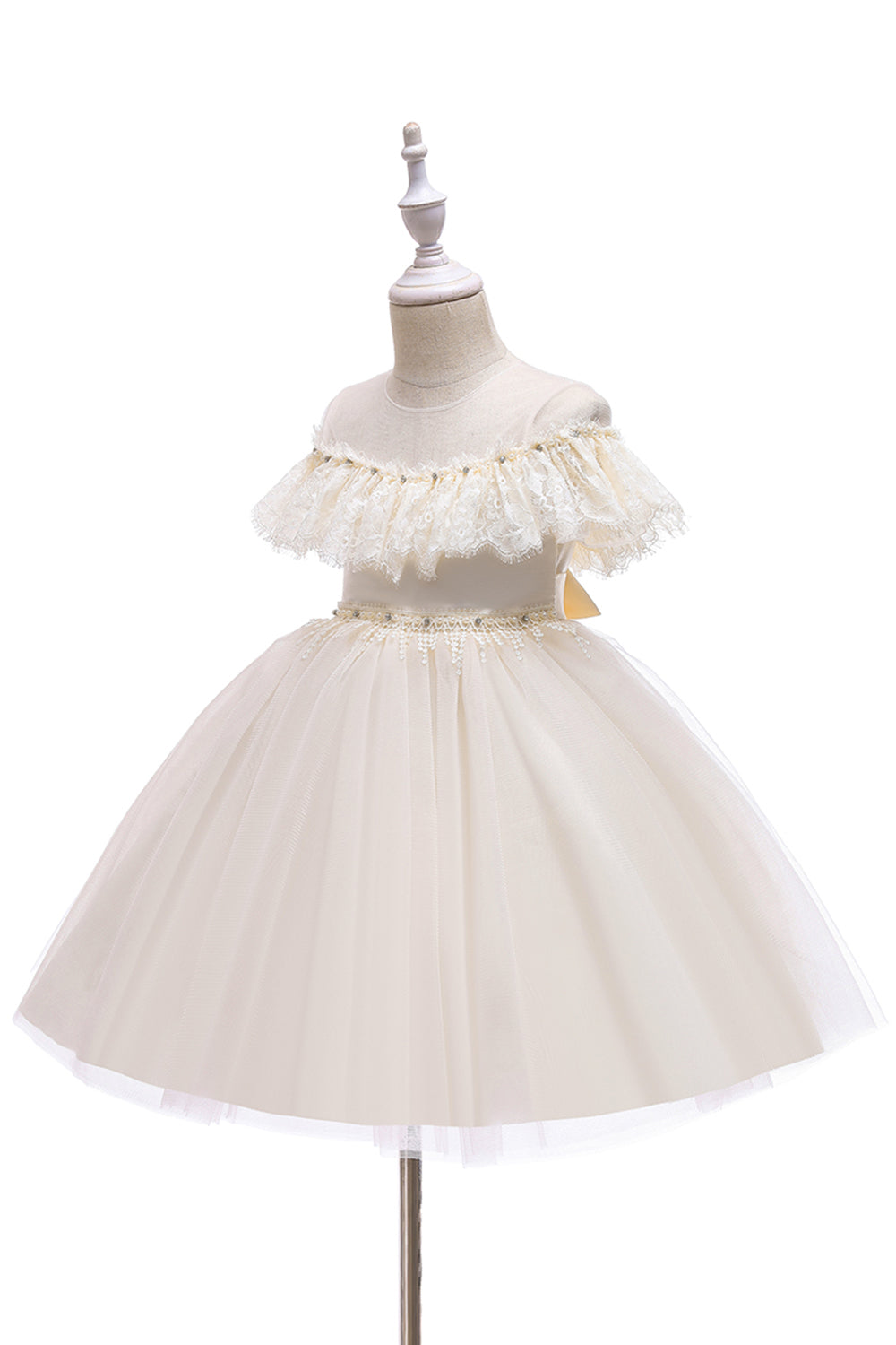 Pink Illusion Round Neck Flower Girl Dress with Lace