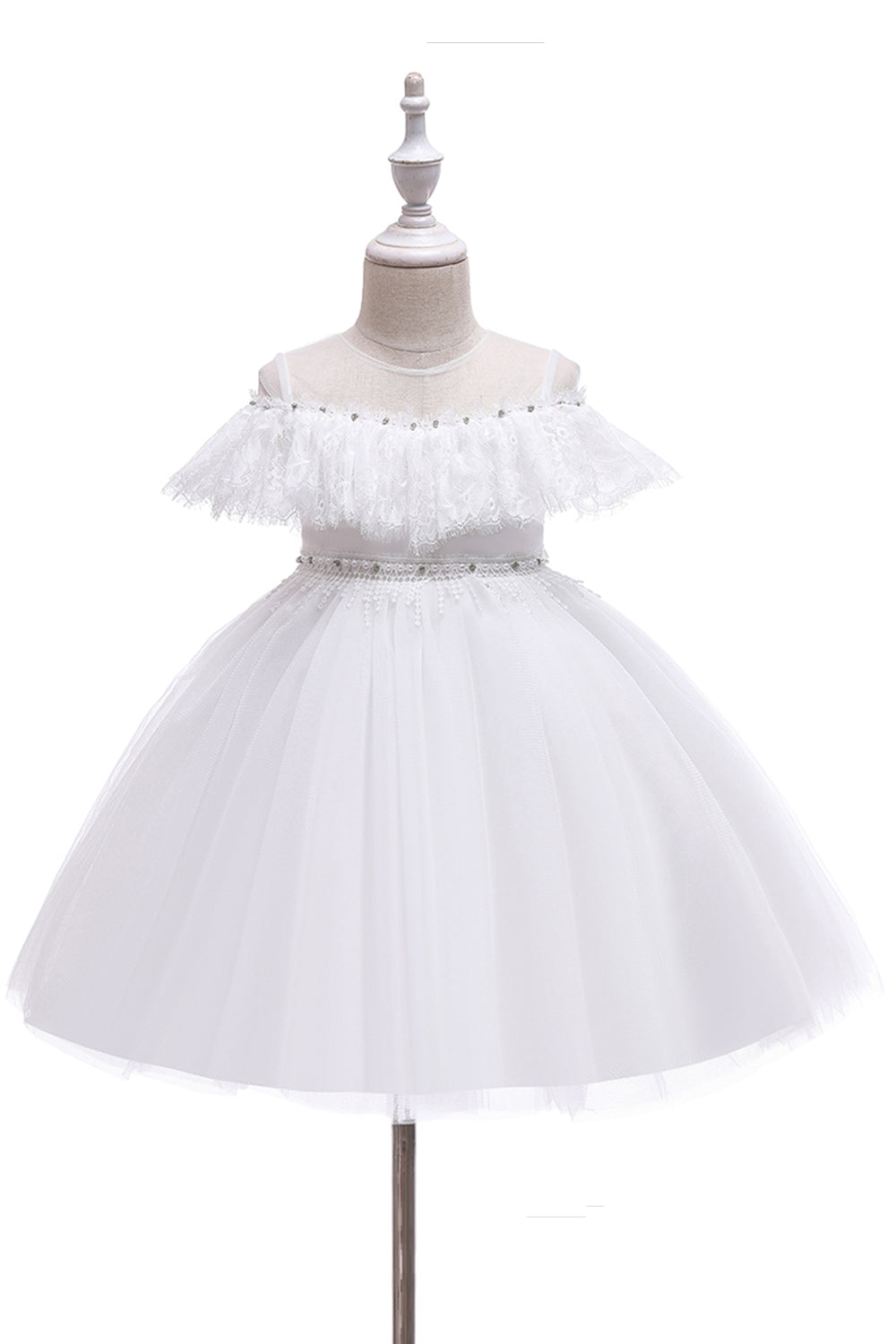Pink Illusion Round Neck Flower Girl Dress with Lace