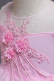 Pink Wedding Flower Girl Dress with Flowers