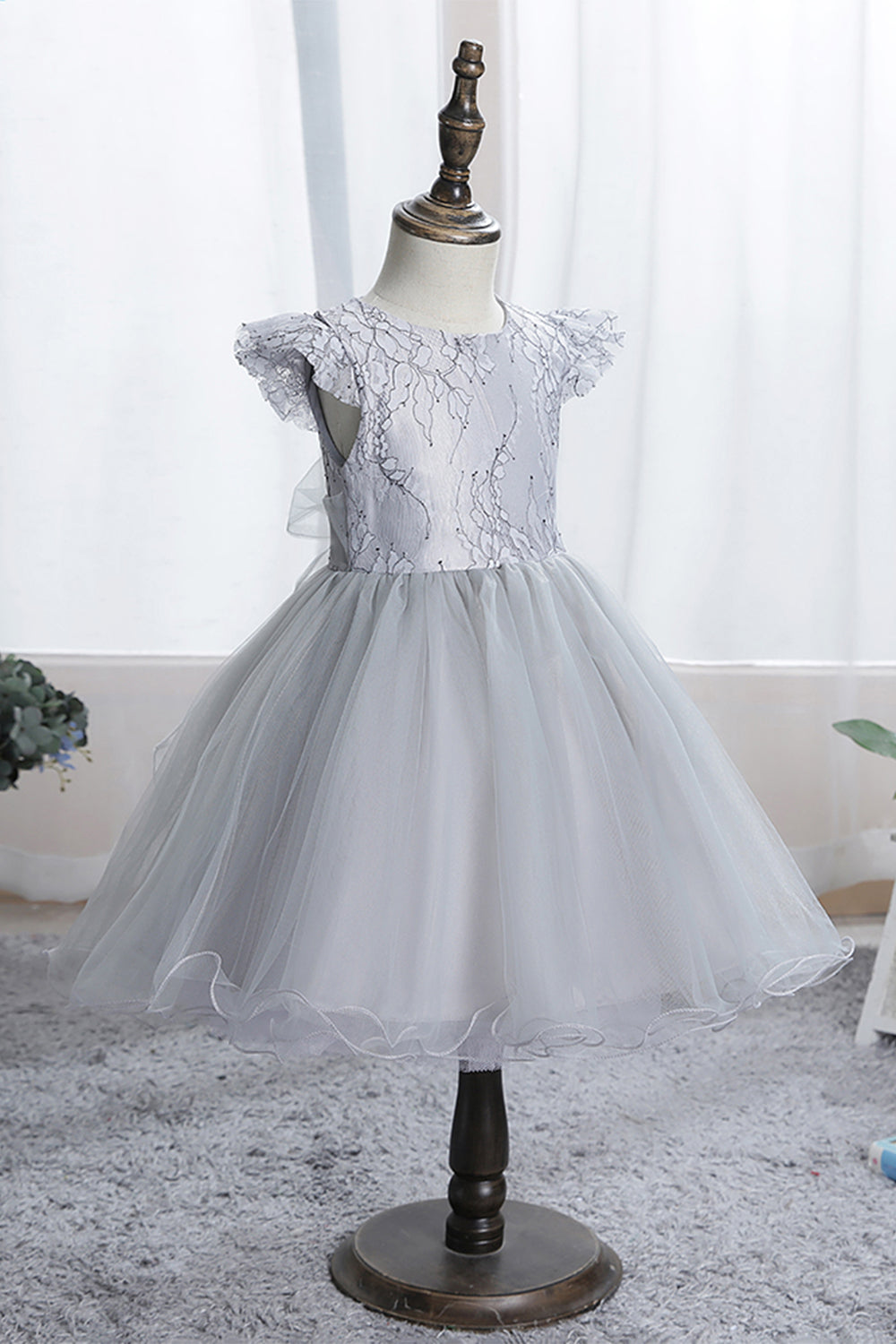 White and grey shop flower girl dress