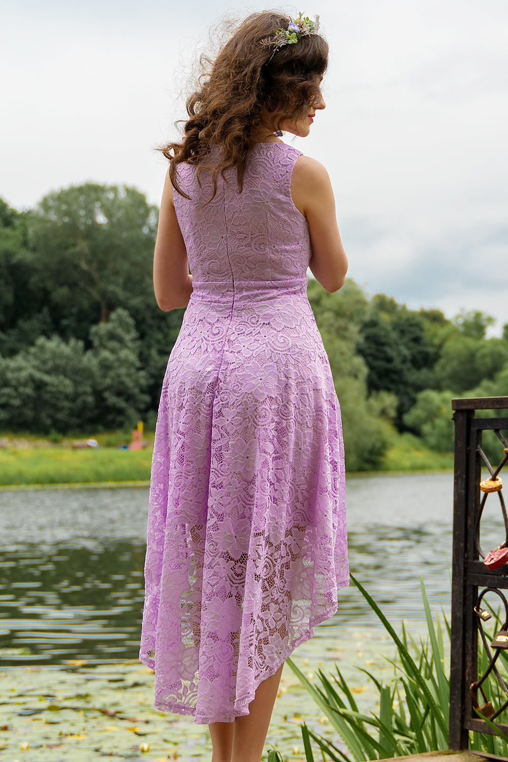 Lavender V-Neck Lace Dress