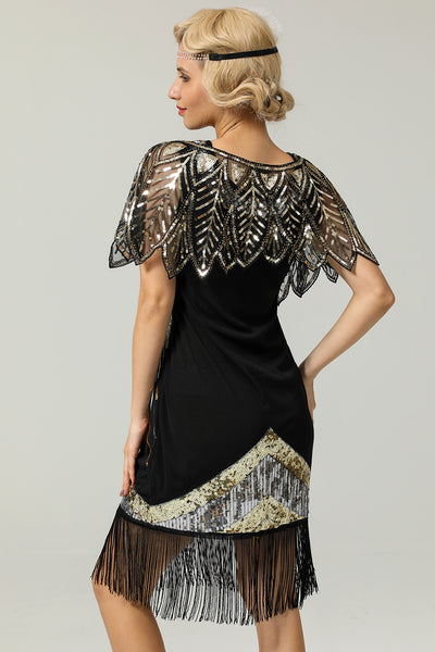 Golden Glitter Sequins 1920s Cape with Beading