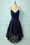Navy High Low Lace Party Dress