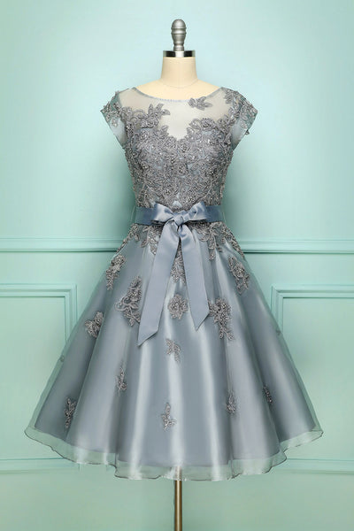Vintage Grey Boat Neck Lace Up Short Prom Dress – ZAPAKA