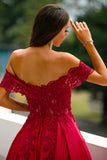 Red Off the Shoulder Long Prom Dress
