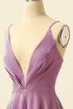 Purple V-neck Sparkly Prom Dress