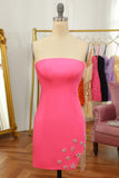 Pink Tight Homecoming Dress with Star and Fringes