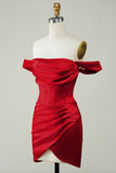 Red Off the Shoulder Asymmetrical Tight Short Homecoming Dress