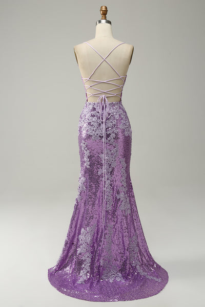 Zapaka Women Purple Long Prom Dress Mermaid Spaghetti Straps Formal ...