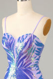 Purple Spaghetti Straps Sequin Bodycon Homecoming Dress