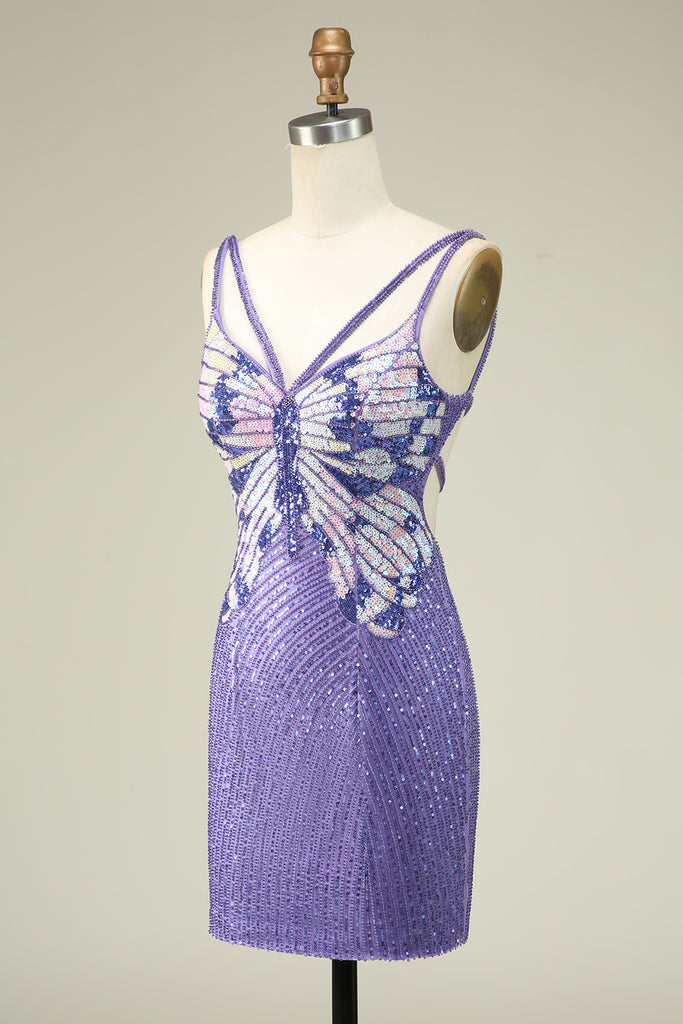 Sheath Spaghetti Straps Sequins Short Homecoming Dress
