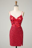 Sparkly Red Corset Sequin Mirror Tight Homecoming Dress