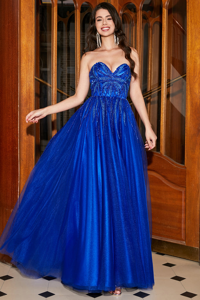 ZAPAKA Women Royal Blue Prom Dress with Beading A-Line Sweetheart Party ...
