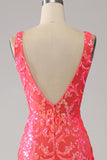Coral Charming Mermaid Deep V Neck Sparkly Sequin Prom Dress with Embroidery