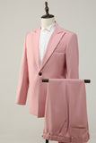 2 Piece Peak Lapel Grey Pink One Button Men's Prom Suits