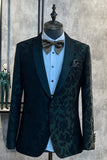 Dark Green Jacquard Shawl Lapel One Button 2 Piece Men's Prom Suits