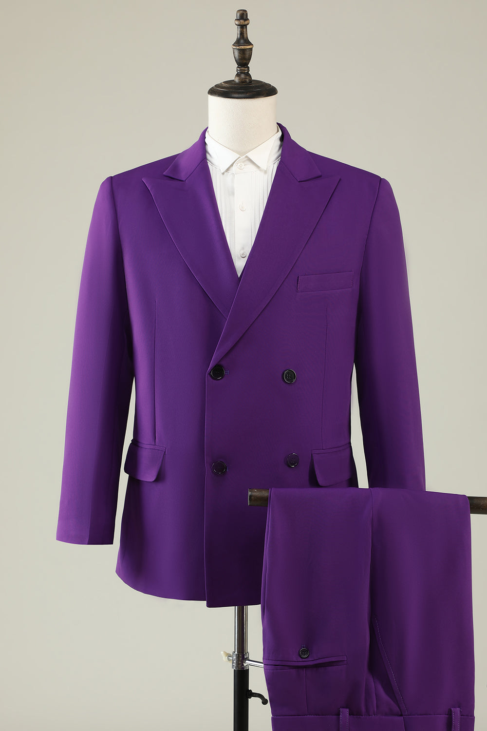 Zapaka Men Purple 3-Piece Prom Suits Peak Lapel Double Breasted ...