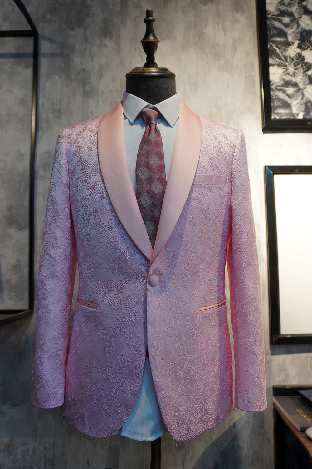 Shawl Lapel Pink Sequins Men's Prom Blazer