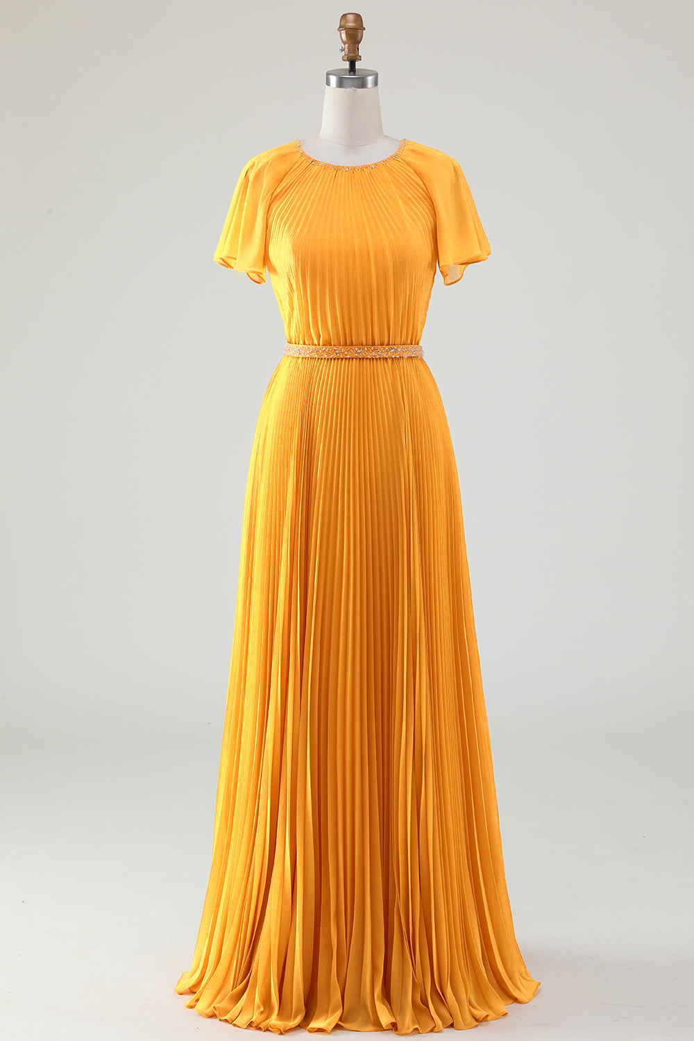 ZAPAKA Women Yellow Formal Dress A-Line Round Neck Pleated Mother of Bride Dress With Short Sleeves, Yellow / US8 ZAPAKA Women Yellow Formal Dress A-Line Round Neck Pleated Mother of Bride Dress With Short Sleeves, Yellow / US8